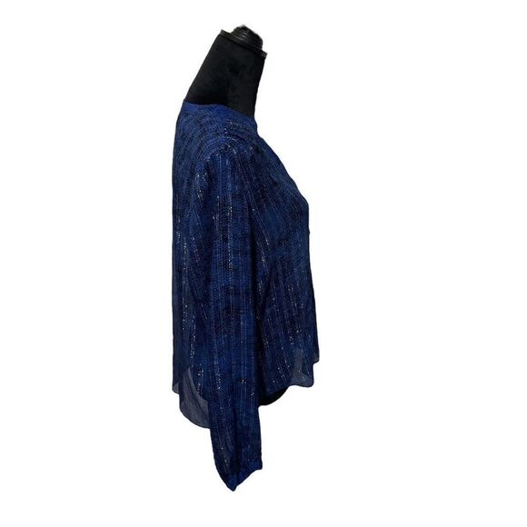 Rebecca Taylor Sheer Navy Blue & Silver Metallic Long Sleeve Top Size 6 - Picture 6 of 12
